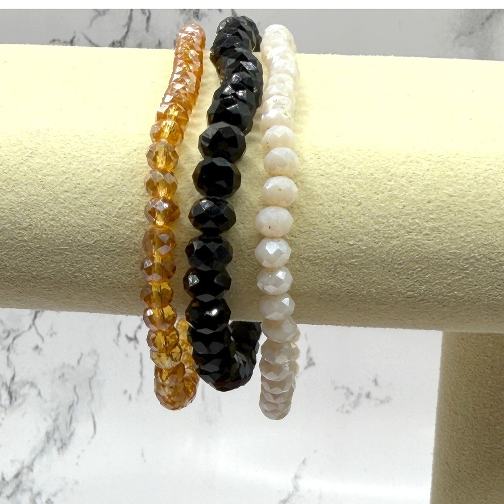 Set of 3‎ Faceted Glass Stretch Bracelets 7" Sparkly Stacking Bracelets